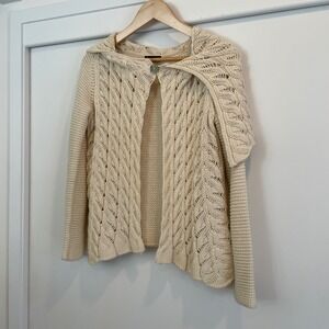 Sinequanone Cream Cable Knit Open Front Hooded‎ Cardigan Sweater